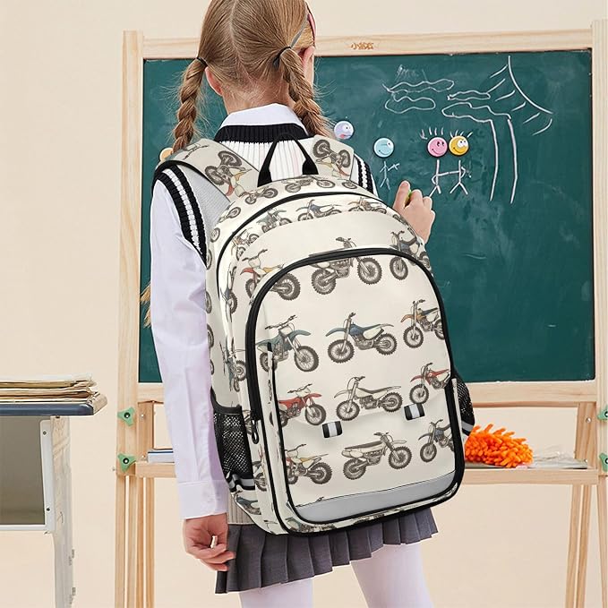 Fisyme Vintage Dirt Bikes School Backpack Laptop Backpacks Bags Bookbag Travel Casual Computer Notebooks Daypacks