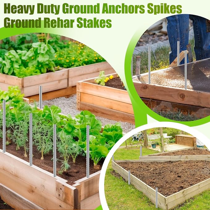 Gisafai 12 Pcs 24 Inch Ground Rebar Stakes Metal Heavy Duty Stakes Ground Landscape Anchors Spike Garden Stake Edging Spikes Plant Support with Chisel Point End for Concrete Timber Garden Tent Camping