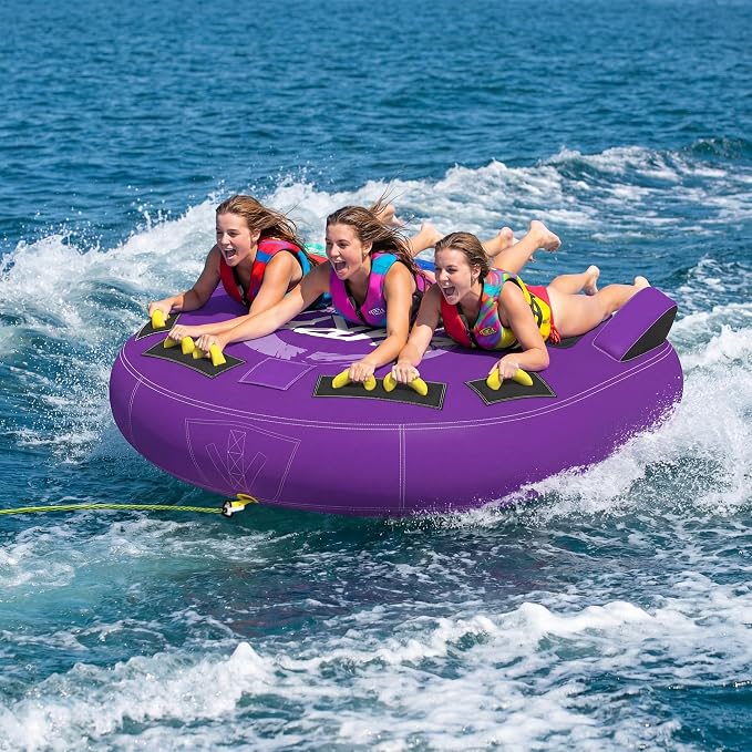 3-Person Deck Towable Tubes for Boating with Winged Side Bolsters and Towable Rope, Padded Bolster Guard Handles & Quick-Connect Tow Point