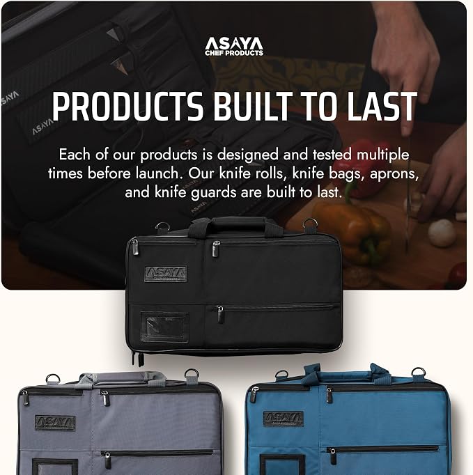 Asaya Chef Knife Bag - 28-Pocket Knives Carrying Case for Kitchen Tools and Utensils, Ballistic Nylon Chef Knife Roll Bag with Adjustable Shoulder Strap - Knives Not Included (Black)
