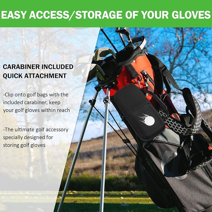 Golf Glove Holder Case with Glove Shaper - Protective Hard Shell Golf Accessories Case Bag with 2 Dividers Fits Balls, Tees, Markers - Ideal Gift