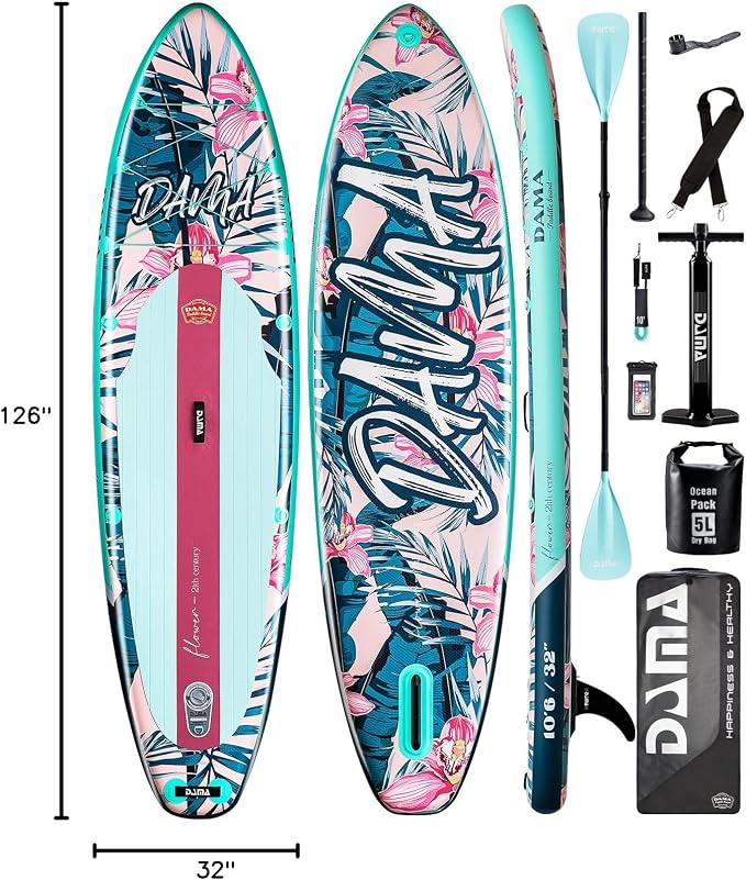 DAMA Inflatable Stand Up Paddle Boards for Adults w/Sup Board Accessories Hand Pump 4pcs Kayak Floating Paddle | Wide Stance, Bottom Fin Paddling Surf Control
