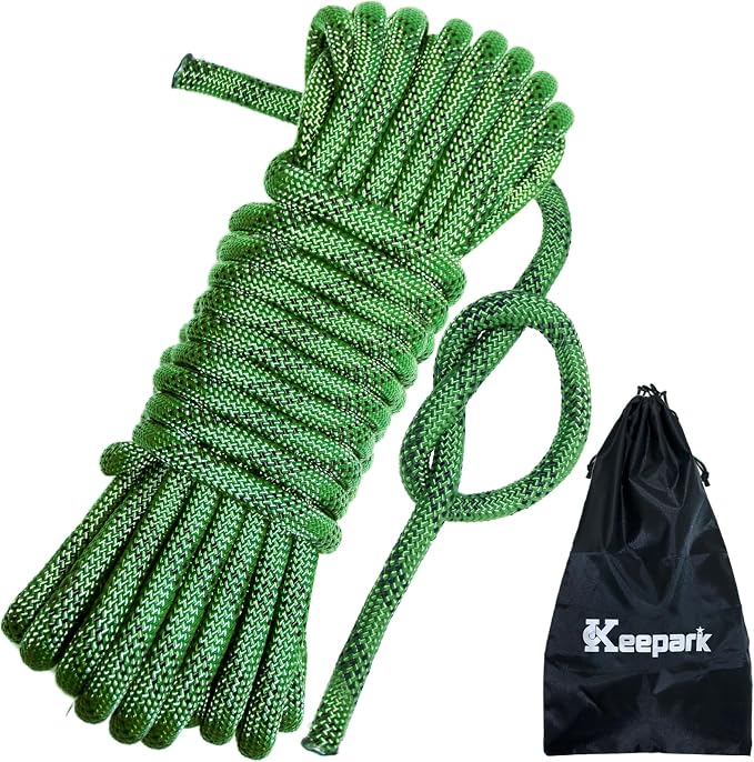 10.5mm Static Climbing Rope - 32FT Rock Climbing Rope for Adults & Kids, Outdoor Heavy Duty Rappelling Ropes for Fire Rescue, Escape, Ice Climbing, Parachute, Caving - Army Green