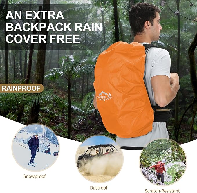 IX INOXTO Hiking Backpack, 26L/40L Waterproof Hiking Daypack with 3L Water Bladder and Rain Cover, Lightweight Travel Camping Backpack for Men Women (Khaki)