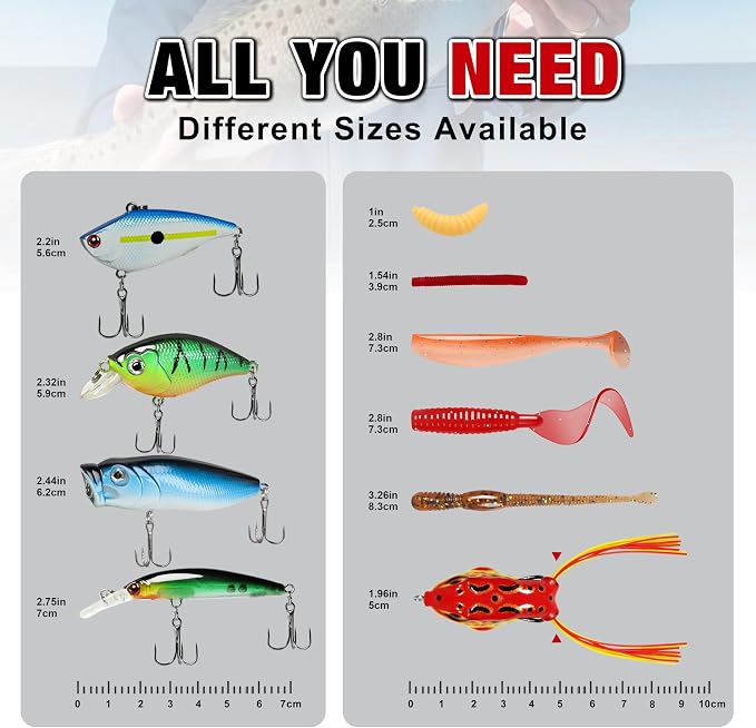 GOTOUR 128/209/240/265pcs Fishing Lures Kit with Tackle Box, All-in-1 Fishing Accessories Gear Set with Soft Lure, Minnow, Crankbait, Hooks, Sinkers, and Terminal Tackle Kit, Fishing Gifts for Men