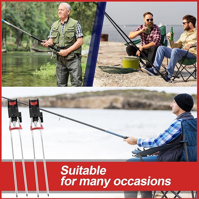 Lenwen 4 Pieces Fishing Rod Holders for Bank Fishing Upgraded Stainless Steel Fishing Pole Holders 360 Degree Adjustable Fishing Rod Stand for Men Father Beach Fishing Equipment Birthday Gift
