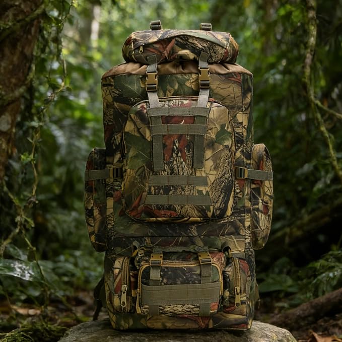 100L Camping Hiking Backpack,Molle military Tactical rucksack backpack,Waterproof Lightweight Hiking Backpack (Maple Leaf)