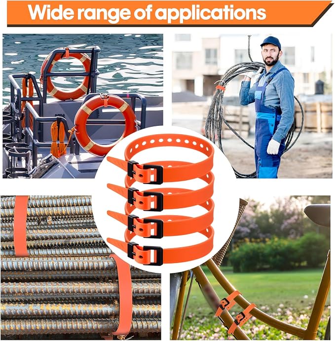 Blulu 8 Pack Reusable Industrial Straps 16" Length Reliable Tension Straps for Securing Bike Motor Gear -60 Lb. Working Load, Elastic Cable Ties for Welders Skis, Garden Hoses (Orange)
