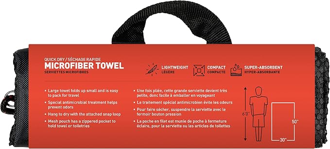 GEAR AID Quick Dry Microfiber Towel for the Gym, Travel and Camping, Nav Green, Large, 30"x50"