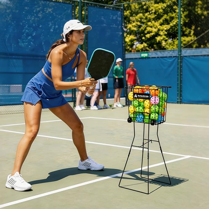 Tennis Ball Hopper, Portable Pickleball Ball Holder with Locking Legs, Holds 75 Tennis Balls or 50 Pickleballs, Sturdy Steel for Tennis Training and Teaching