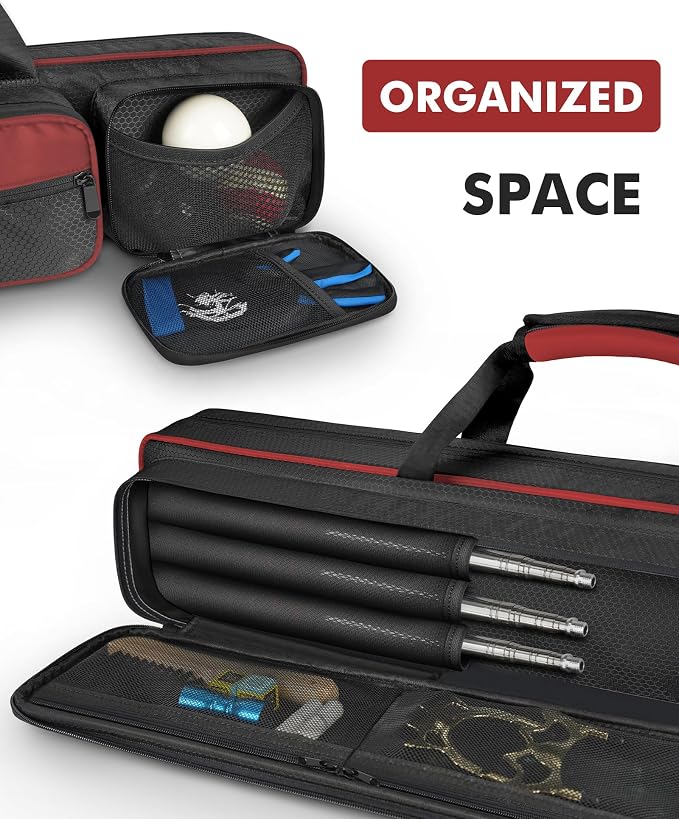 PEKREWS 4x5 Soft Cue Bag Red & 4x4 Hard Pool Cue Case Black Set