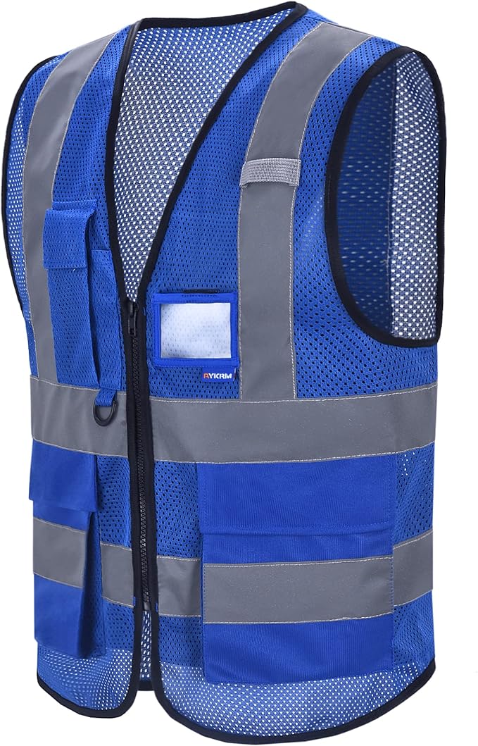 A-SAFETY High Visibility Mesh Safety Reflective Vest with Pockets and Zipper,Hi Viz Work Vest for Men Women (Blue Mesh XXXL)