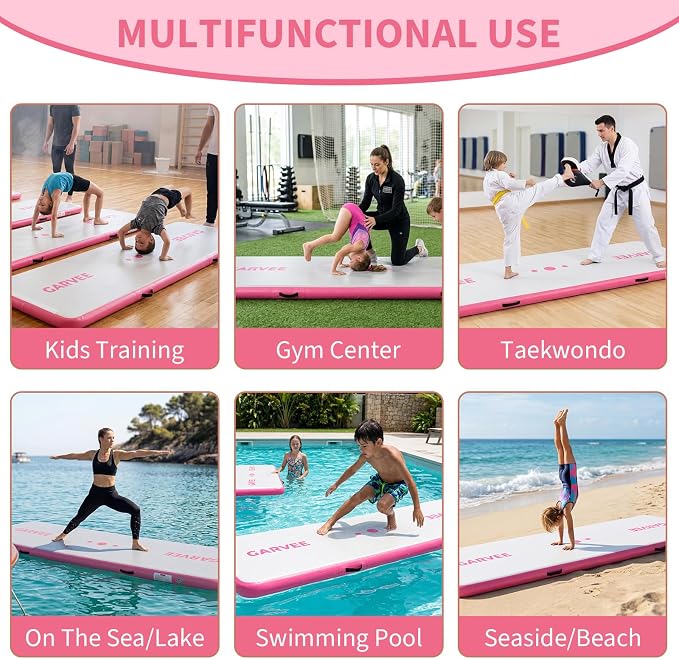 Garvee Inflatable Air Gymnastics Mat, 10ft/13ft/16ft Training Mat with Air Pump & Storage Bag, Tumble Track Mats, 4 Inches Thickness Gymnastics Tracks for Outdoor Cheerleading Yoga Exercise