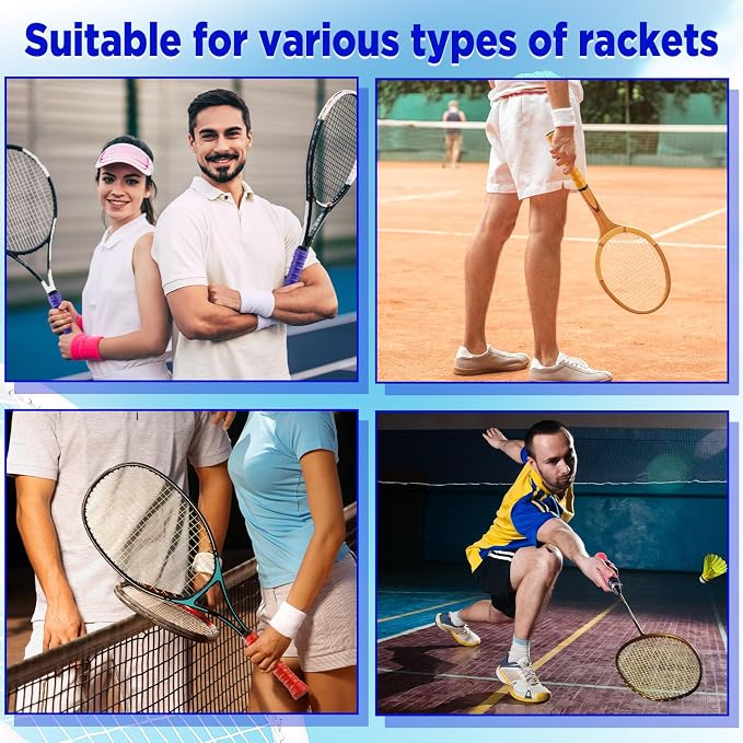 Wettarn 60 Pcs Racket Grip Anti Slip 43 Inches Tennis Racket Grip Tape Overgrips Precut and Dry Feel Tennis Anti Slip Absorbent Overgrip for Badminton, Fishing Rod