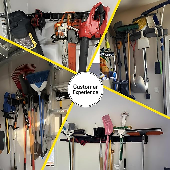 49.5" Garage Tool Organizer Wall Mount, 500lbs Tool Storage Organizer with Adjustable Sliding Hooks, Heavy Duty & Anti-Rust Garden Tools Storage Rack for Hanging Rake Broom/Mower/Snowboard