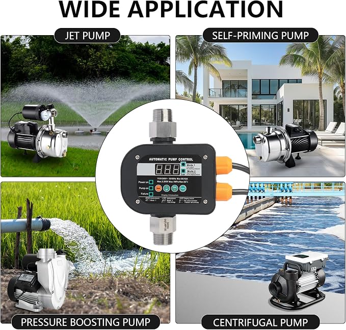 WiseWater Smart Pump Controller,110V-240V,1" NPT Adapters,Digital Display | 2 adjustable pressure modes, automatic smart control, fits residential, garden & industrial water supply