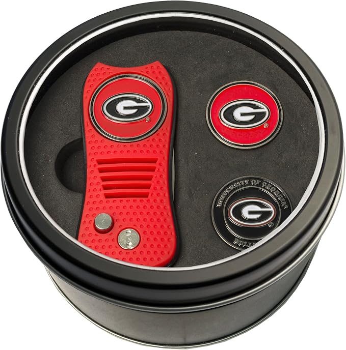 Team Golf NCAA Gift Set Switchblade Divot Tool with 3 Double-Sided Magnetic Ball Markers, Patented Single Prong Design, Causes Less Damage to Greens, Switchblade Mechanism