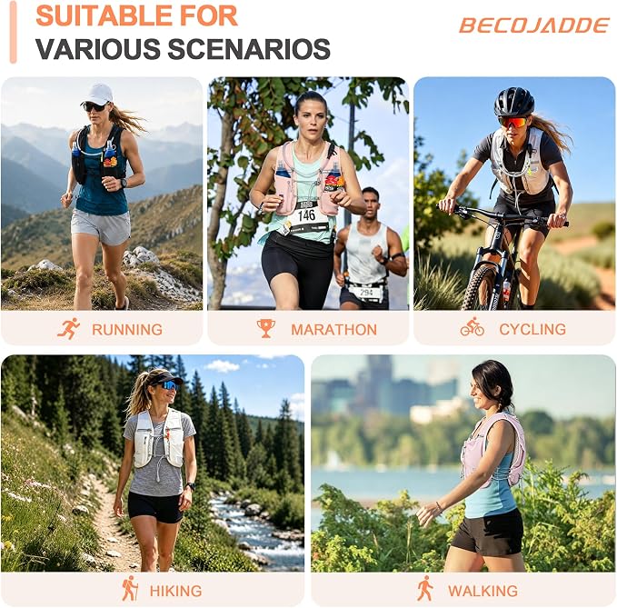 BECOJADDE 5L Running Vest for Women, Hydration Backpack Lightweight & Breathable for Trail Running, Marathon, Hiking, Cycling