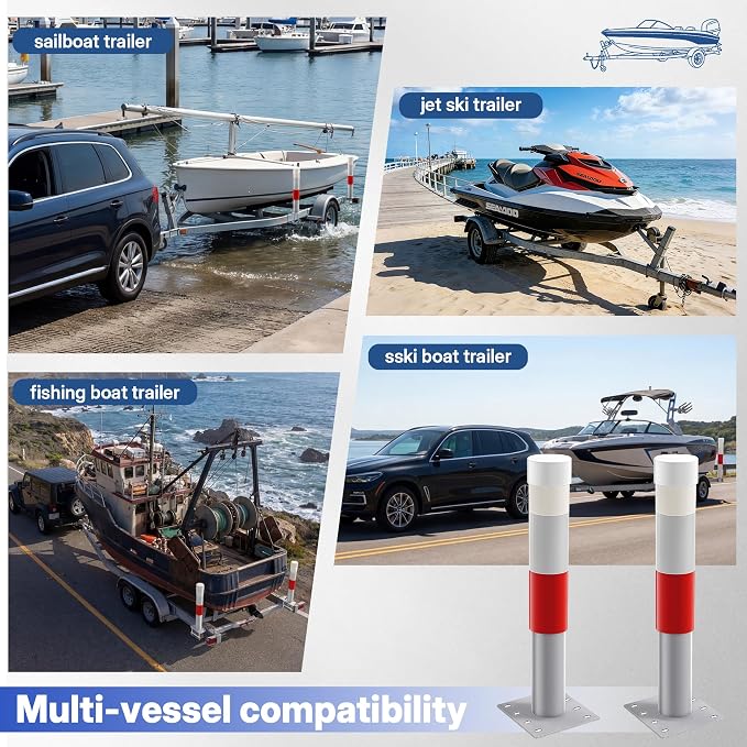 2pack Pontoon Boat Trailer Guides Poles Kits 17" Boat Trailer Guide Poles with Reflective Strip, Steel + UPVC Sleeve Heavy Duty Boat Trailer Parts & Accessories