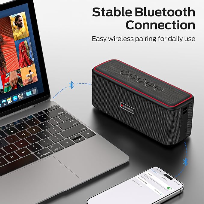 Monster Shock Plus Bluetooth Speaker,Portable Speaker with 40W Loud Stereo Sound,Bluetooth 6.0,TWS Pairing, 20H Playtime, Support AUX/TF Card, IPX6 Waterproof Wireless Speakers for Travel,Home,Outdoor