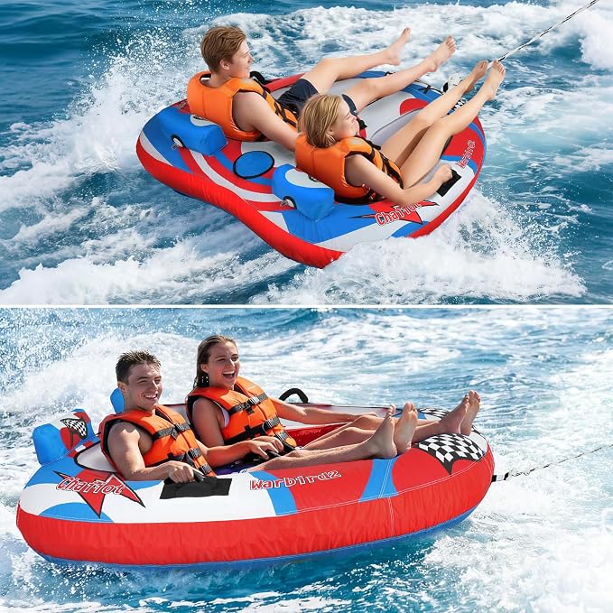 Towable Tube for Boating, 1–2 Person Inflatable Towable Tube with Quick Connect, Heavy Duty 840D Nylon Water Tube for Lake & Water Sports