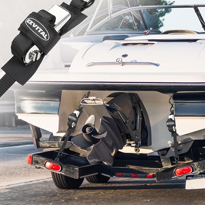 EXVITAL Boat tie Down Straps to Trailer 1"×4' transom Straps with Stainless Steel Ratchet Heavy Duty Adjustable Ratchet Straps for Boat Trailer 2400lbs Break Strength,Black 2 Pack