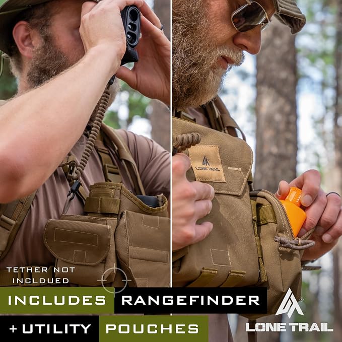 Waterproof Binocular Harness Chest Pack - Lightweight Bino Harness With Rangefinder Pouch, Binocular Case Chest Harness with Silent Magnetic Closure - MOLLE System Hunting Gear for Hunting