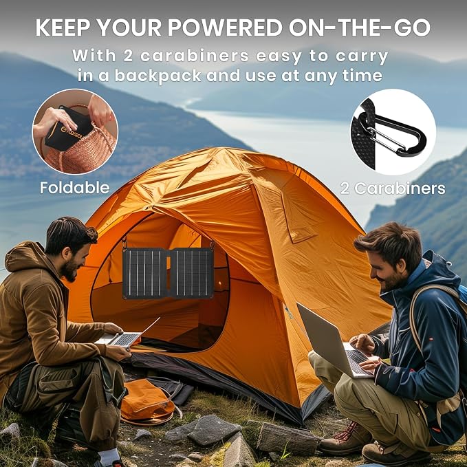 60W Foldable Solar Panel, Portable Solar Charger with USB-C PD3.0 / USB-A QC3.0 / DC 20-28V Port and 10W Portable Solar Panel ETFE Foldable Solar Panel Charger with USB-A Port