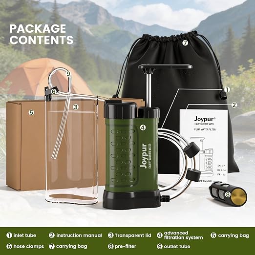 Outdoor Water Purifier Pump,3-Stage Water Filter,0.01 Micron Emergency Portable Water Filtered for Hiking,Survival Gear,Camping, Hiking, Backpacking