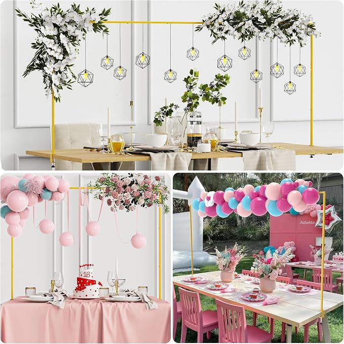 Over the Table Rod Stand with Clamps Adjustable 13''-42'' Tall 29"-98" Length Gold Table Arch Hanging for Wedding Birthday Party Halloween Christmas Decoration