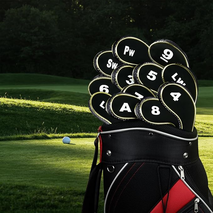Andux Gold Golf Iron Club Head Covers No. on Both Sides Long Neck with Zipper 12pcs/Set