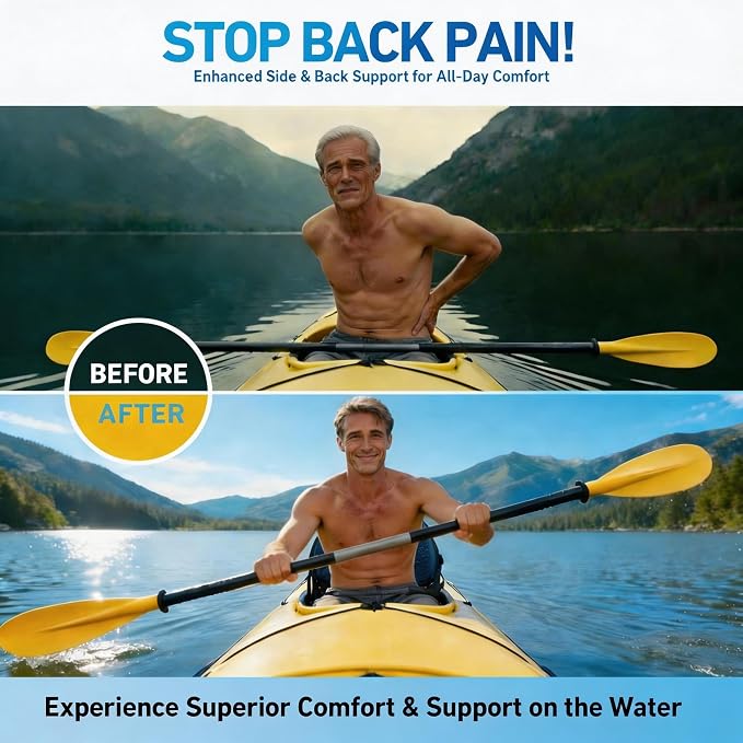 Upgraded Kayak Seat with Back Support & Enhanced Side Support, Universal Folding Paddle Board Seat for Inflatable Kayak, Canoe, SUP, Fishing Boat
