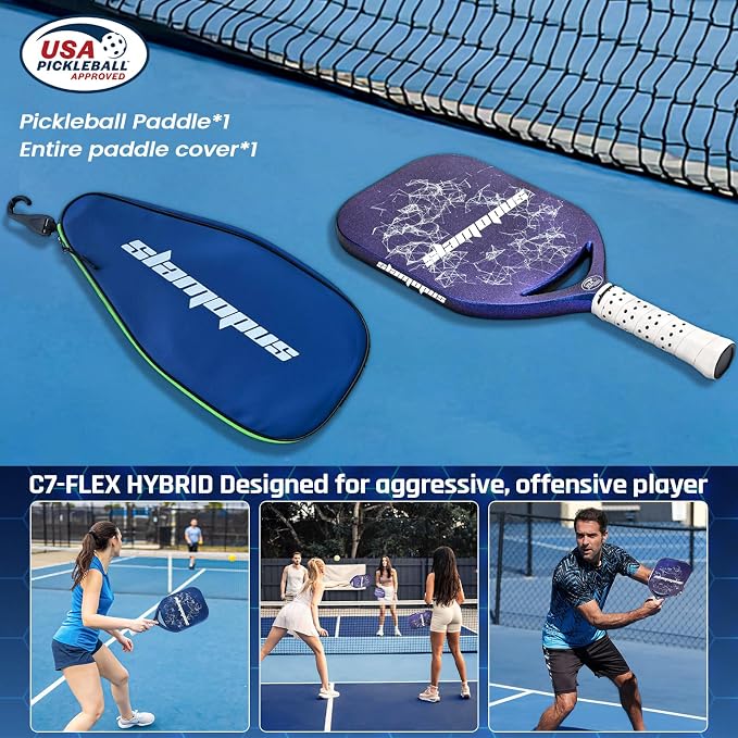Pro Pickleball Paddle| T700 Carbon Fiber Pickleball Paddles with 16mm Polymer Honeycomb Core & Overgrips| Premium Pickle Ball Racket Enhanced Control & Spin & Power| USAPA Approved