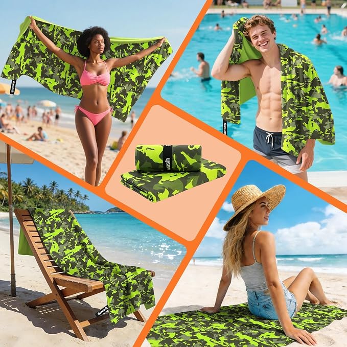 Microfiber Sweat Towel 2 Pack 30" x 60" Gym Towel Camouflage Green | Lightweight and absorbent microfiber towel with quick-dry, odor-resistant fabric for yoga, travel, camping and beach