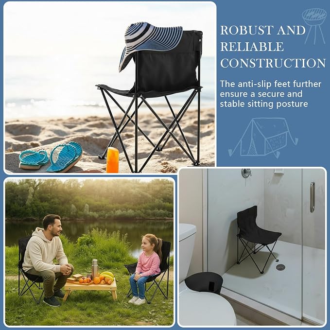 Cinnvoice 1 Pcs Portable Sauna Chair Fast Folding, Lightweight Compact Chairs with Carrying Bag for Outdoor Travel Beach Picnic Festival Camping Fishing Hiking Backpacking (Black)