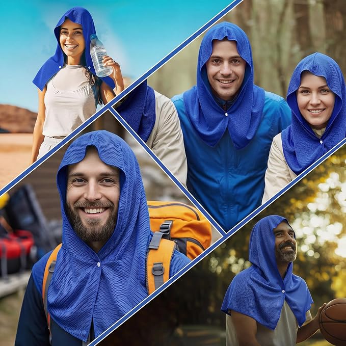 Breling 10 Pack Cooling Hoodie Towels, UPF 50 Sun Protection & Instant Cooling Towels Hoodie for Neck and Face Head Wrap for Hot Weather Sport, Gym, Camping Summer Outdoor Activity(Navy Blue)
