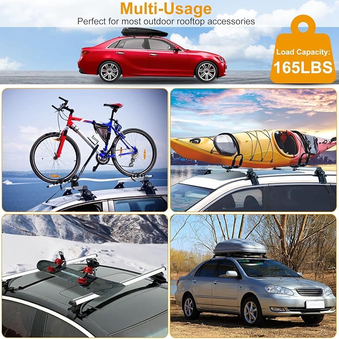 47.24in Universal Top Roof Rack Cross Bar Cargo Carrier Aluminum Crossbar Rack w/ 165LBS Capacity Fit for Most Vehicle Wagon Car Without Roof Side Rail