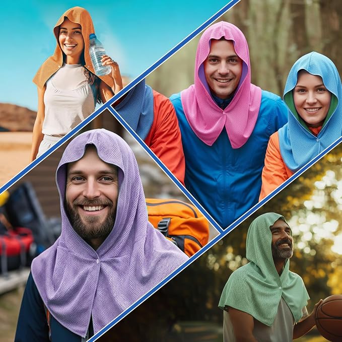 Breling 10 Pack Cooling Hoodie Towels, UPF 50 Sun Protection & Instant Cooling Towels Hoodie for Neck and Face Head Wrap for Hot Weather Sport, Gym, Camping Summer Outdoor Activity(Multicolor)