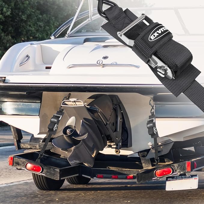 Boat tie Down Straps to Trailer 1.5"×4' transom Straps with Stainless Steel Ratchet Heavy Duty Adjustable Ratchet Straps for Boat Trailer 4400lbs Break Strength,Black 2 Pack