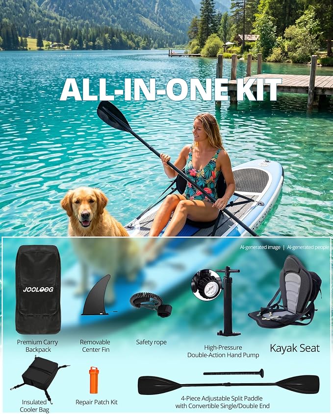 Inflatable Stand Up Paddle Board with Seat, 10'6"/10'5" SUP 440LBS, Recreational Paddleboard for Adults Beginners, Blow Up Paddle Board with Fishing Design, Camera Mount, Cooler Bag & Full Accessories