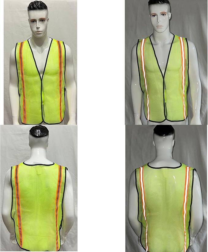 Dazonity High Visibility Reflective Safety Vest, 20pcs,Mesh,Reflective Strips, Fit for Men & Women, Work, Construction (Yellow)