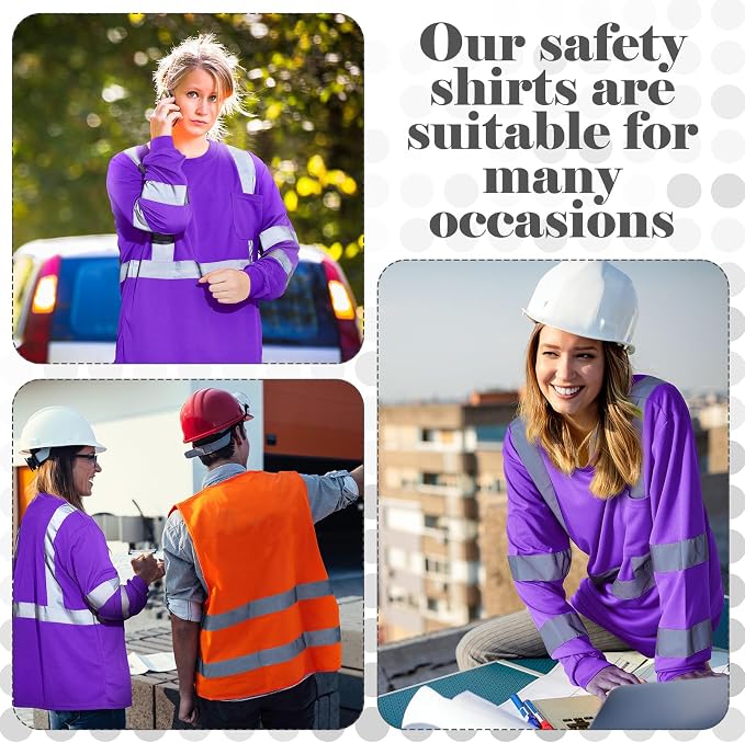 Amylove 4 Pcs Women Long Sleeve Safety Shirt High Visibility Shirts Reflective Construction Work Shirts for Women(S,Purple)