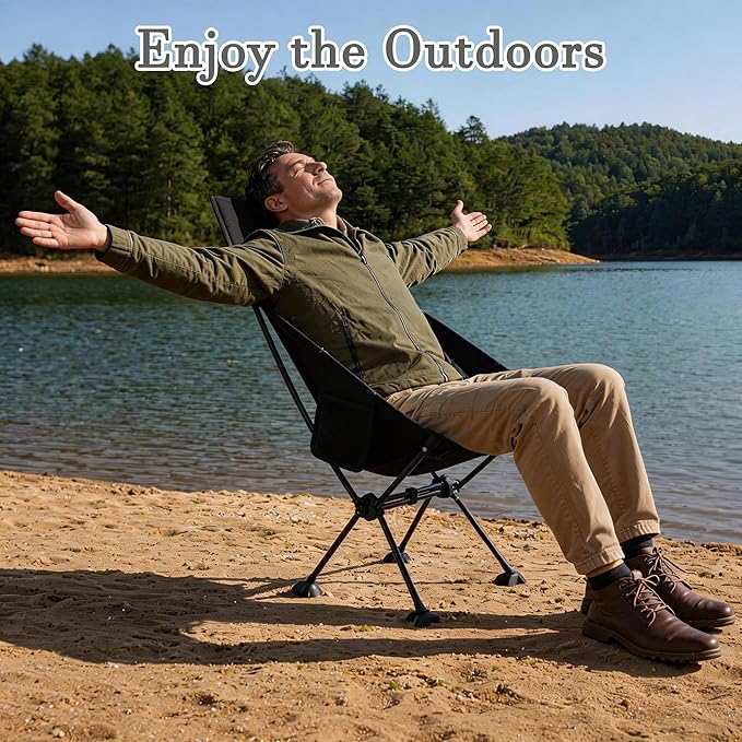 High Back Lightweight Camping Chair for Adults with Wide Seat and Head Support,Ultralight Compact Backpacking Chair with Anti-Sinking Large Feet and Storage Bag for Travel,Naturehike,Hiking