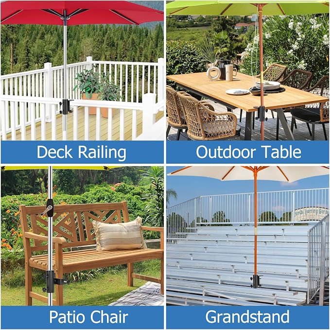 Patio Umbrella Clamp, Heavy Duty Deck Railing Umbrella Holder, Balcony Railings Mount Attaches to Railsor Fence Post Railing Bleachers Benches Tailgates Outdoor