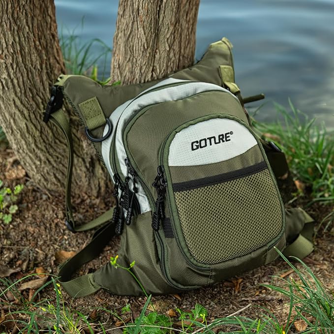 Goture Fly Fishing Chest Pack, Lightweight Chest Pack Tackle Storage Bag, Fly Fishing Waist Pack, Fly Fishing Bag with Adjustable Padded Waist Strap and Neck Strap, Fits Up to 2 Tackle/Fly Boxes