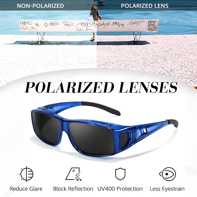 LVIOE Over Glasses Sunglasses Wrap Around Polarized Sunglasses for Men Women Fit Over Prescription Glasses with UV Protection