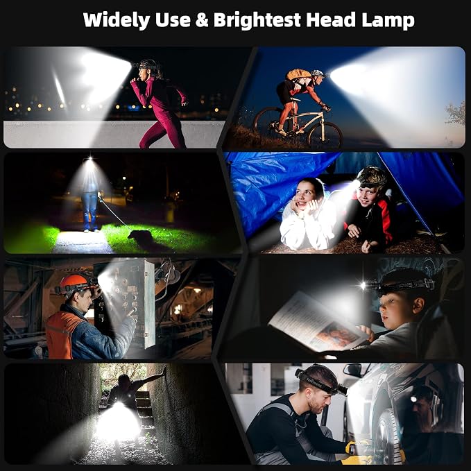2-Pack High Lumens Headlamp Rechargeable, 7 Modes 50H Long Lasting Head Lamp, Motion Sensor Zoomable Headlamps for Adults, 90° Adjustable IP67 Waterproof Head Light for Hiking Camping Hardhat