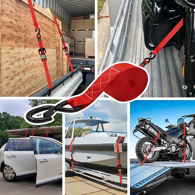 Ratchet Straps Heavy Duty 4 Pack -1.5 Inch x 8 Feet (5,208LB Break Strength)- Motorcycle Tie Down Straps -1.5xThickened Wear-Resistant Ratchet Tie Down Set for Powersports, Motorcycle or Moving Cargo