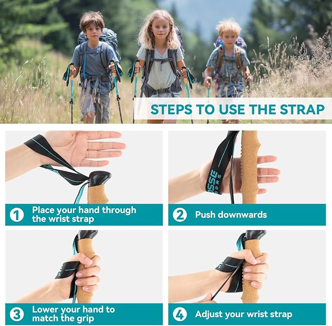 Carbon Fiber Kids Hiking Poles - Lightweight Adjustable Hiking Stick and Trekking Poles for Children, 1 Pair Collapsible Kids Walking Stick with Cork Grips for Hiking and Skiing