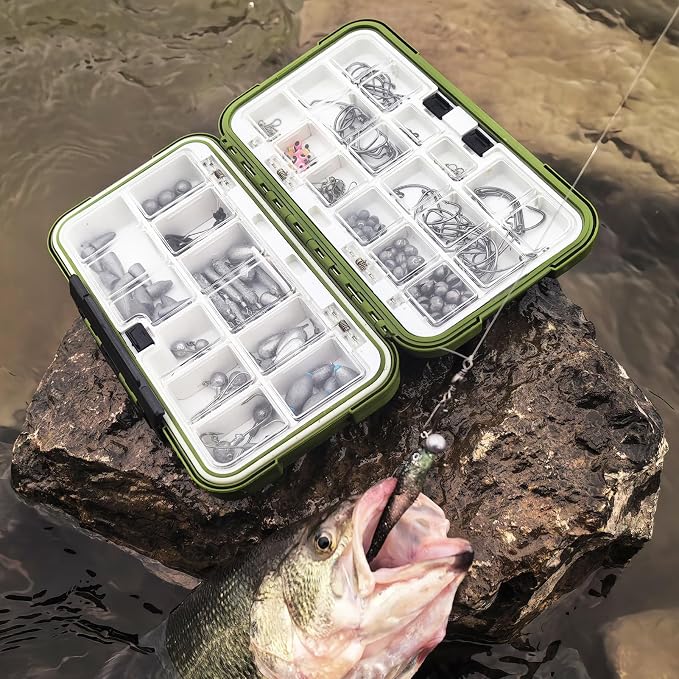 Fishing Accessories Kit Organized Fishing Tackle Box | Included Hooks, Sinkers Weights, Rubber Bobber, Jigs, Beads, Swivels Snaps, Fishing Gear Kit